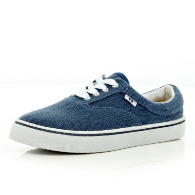 Navy textured lace up plimsolls