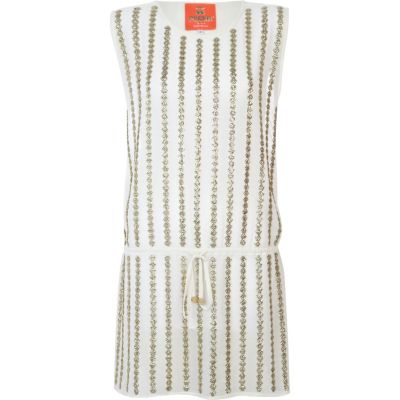Cream Pacha sheer embellished dress