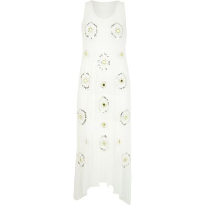 White Pacha mesh embellished racer back dress