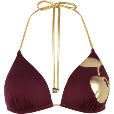 Red Pacha foil print padded bikini top