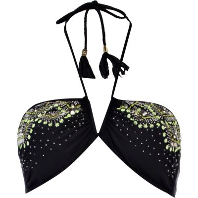 Black Pacha embellished bandeau bikini top