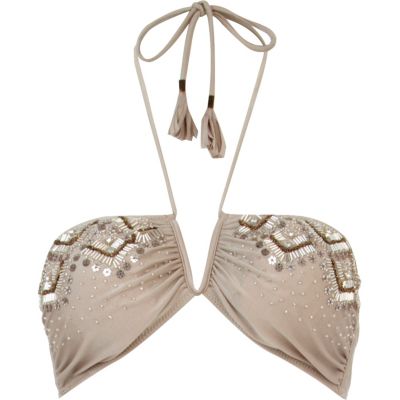Grey Pacha embellished bandeau bikini top