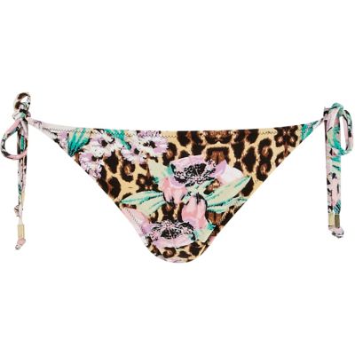 Brown floral leopard print bikini bottoms 