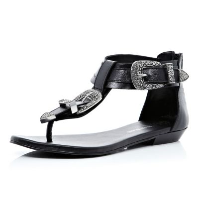 Black western buckle sandals