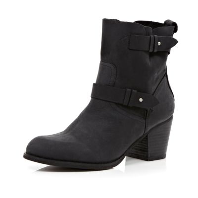 Black western soft washed ankle boots