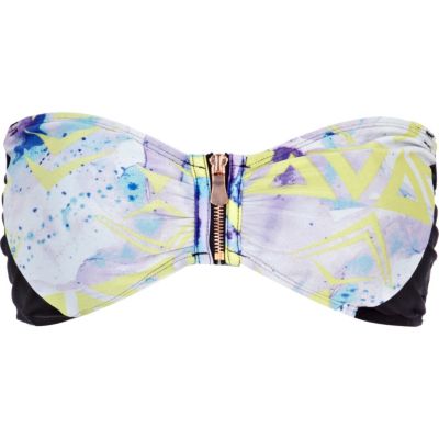 Yellow space print bandeau bikini top