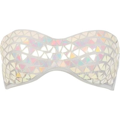 Silver triangle sequin embellished bikini top