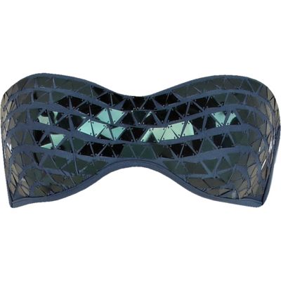 Navy embellished balconette bikini top