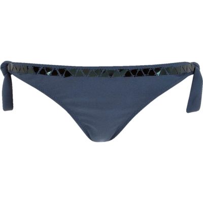 Navy embellished bikini briefs