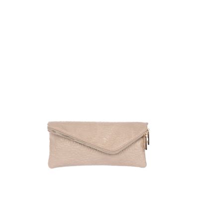 Beige snake asymmetric fold over clutch bag