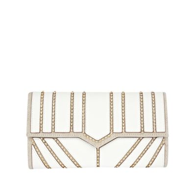 White diamante panel clutch bag