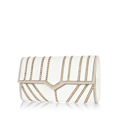 White diamante panel clutch bag