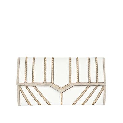 White diamante panel clutch bag