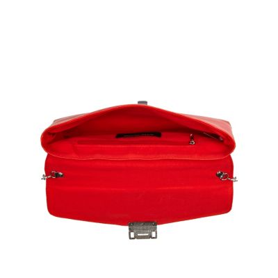 Red colour block soft clutch bag