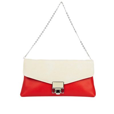 Red colour block soft clutch bag