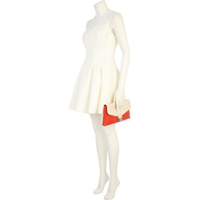Red colour block soft clutch bag