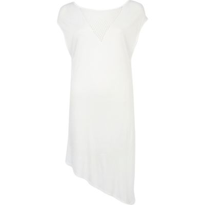 White v neck fishnet insert asymmetric tunic 