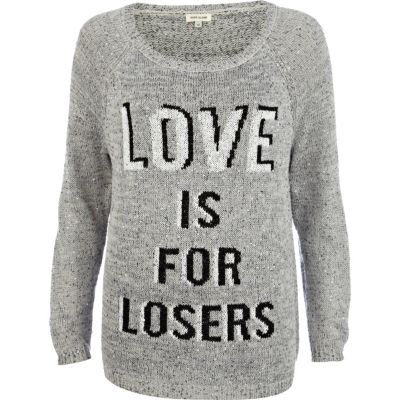 Grey love is for losers print jumper