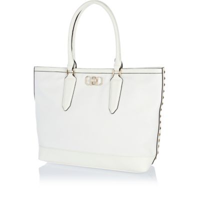 White stud side tote bag