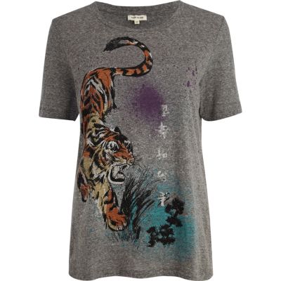Grey marl tiger print t-shirt