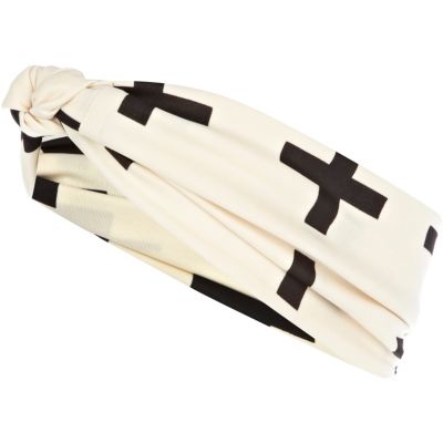 Cream cross print stretch hair band