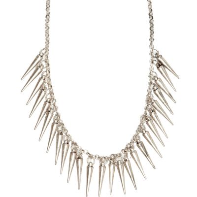 Silver tone spike necklace
