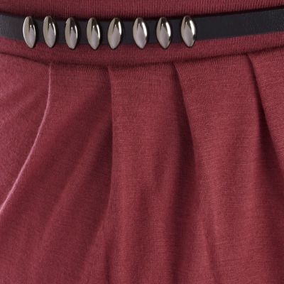 Red belted jersey maxi skirt
