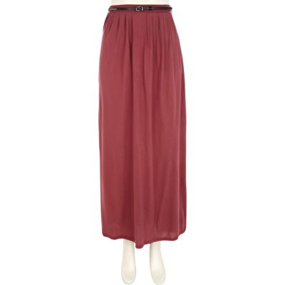 Red belted jersey maxi skirt