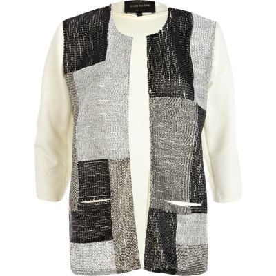 Cream metallic beaded unfastened jacket