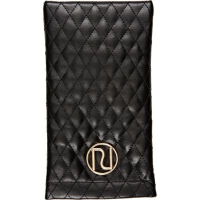 Black quilted snap sunglasses case