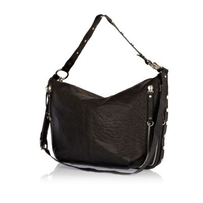 Black tumbled leather slouch bag