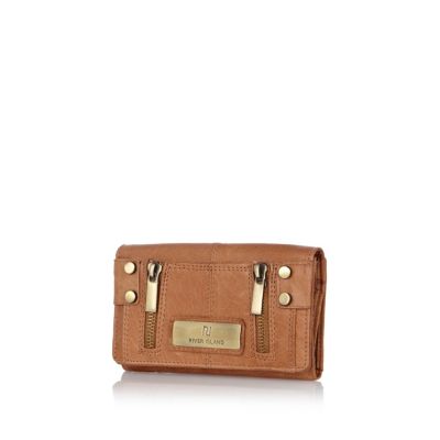 Dark beige leather double zip purse