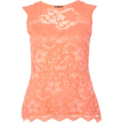 Coral lace scallop edge sleeveless top