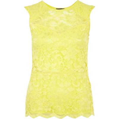 Lime lace scallop edge sleeveless top