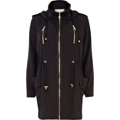 Black lightweight utility parka jacket 
