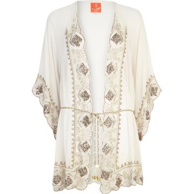 Cream Pacha beaded wrap kimono