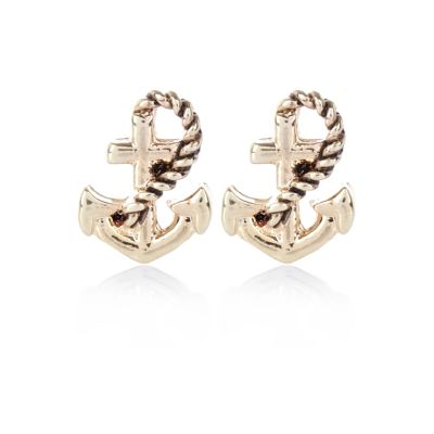 Gold tone anchor stud earrings