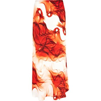 Orange printed bias cut maxi skirt