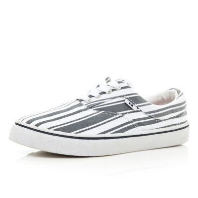 Navy and white stripe canvas plimsolls