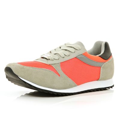 Orange colour block trainers