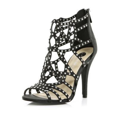 Black studded cage sandals