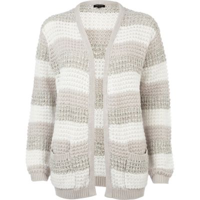 Cream textured stripe oversized cardigan