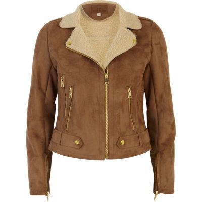 Brown shearling biker jacket