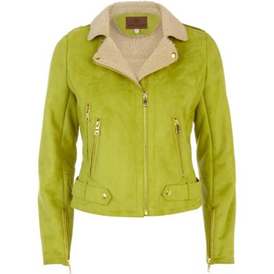Lime shearling biker jacket
