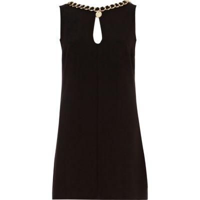 Black chain trimmed sleeveless shift dress