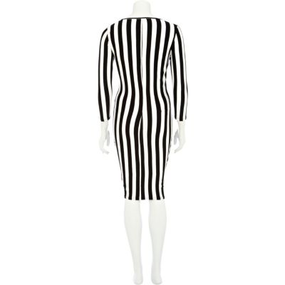 Black and white stripe midi draped dress