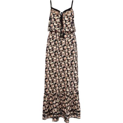 Black floral ditsy print maxi dress