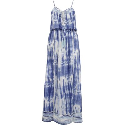 Blue tie dye lace edge maxi dress