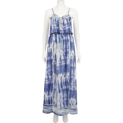 Blue tie dye lace edge maxi dress
