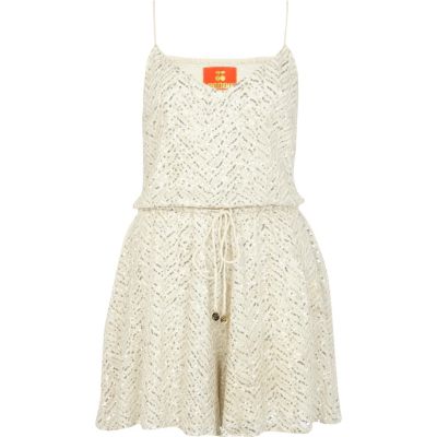 Cream Pacha embellished cami playsuit